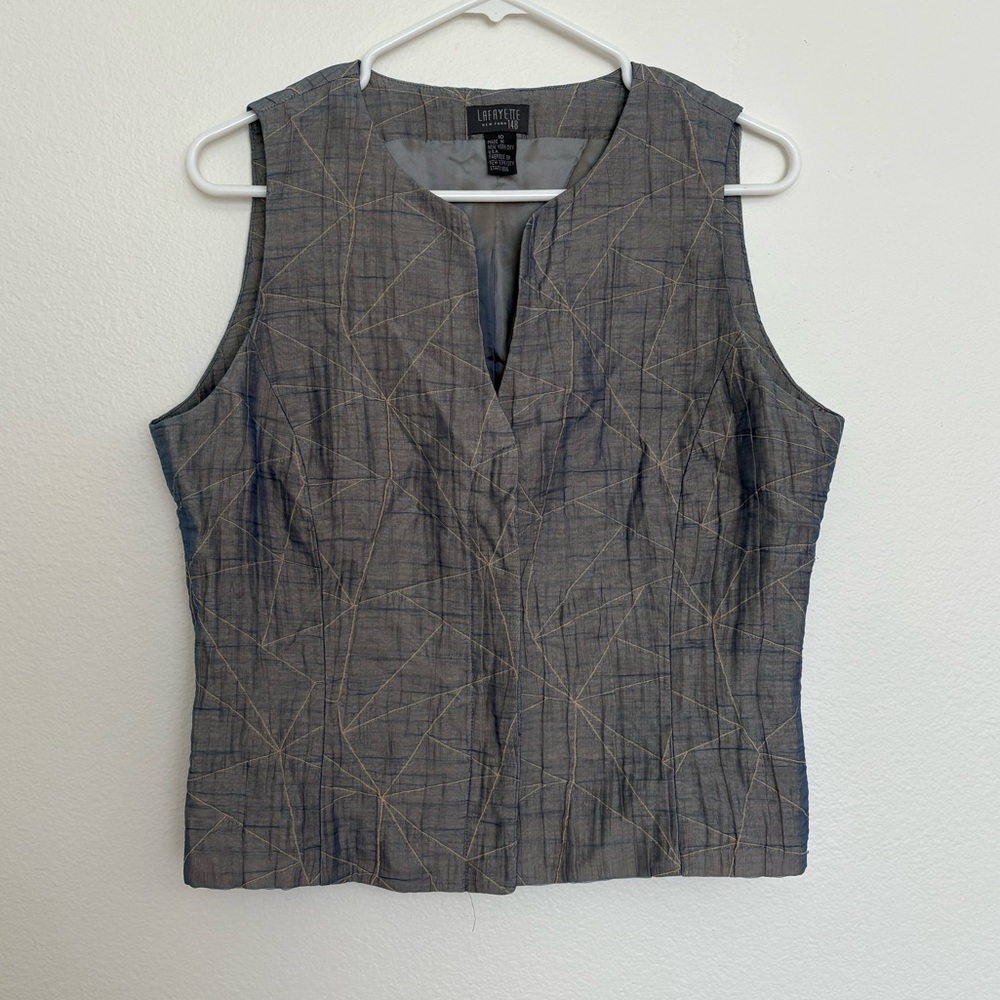 Lafayette 148 New York Linen Blend Gray Sleeveless V-Notch Shell Top Size 10 - Picture 1 of 6